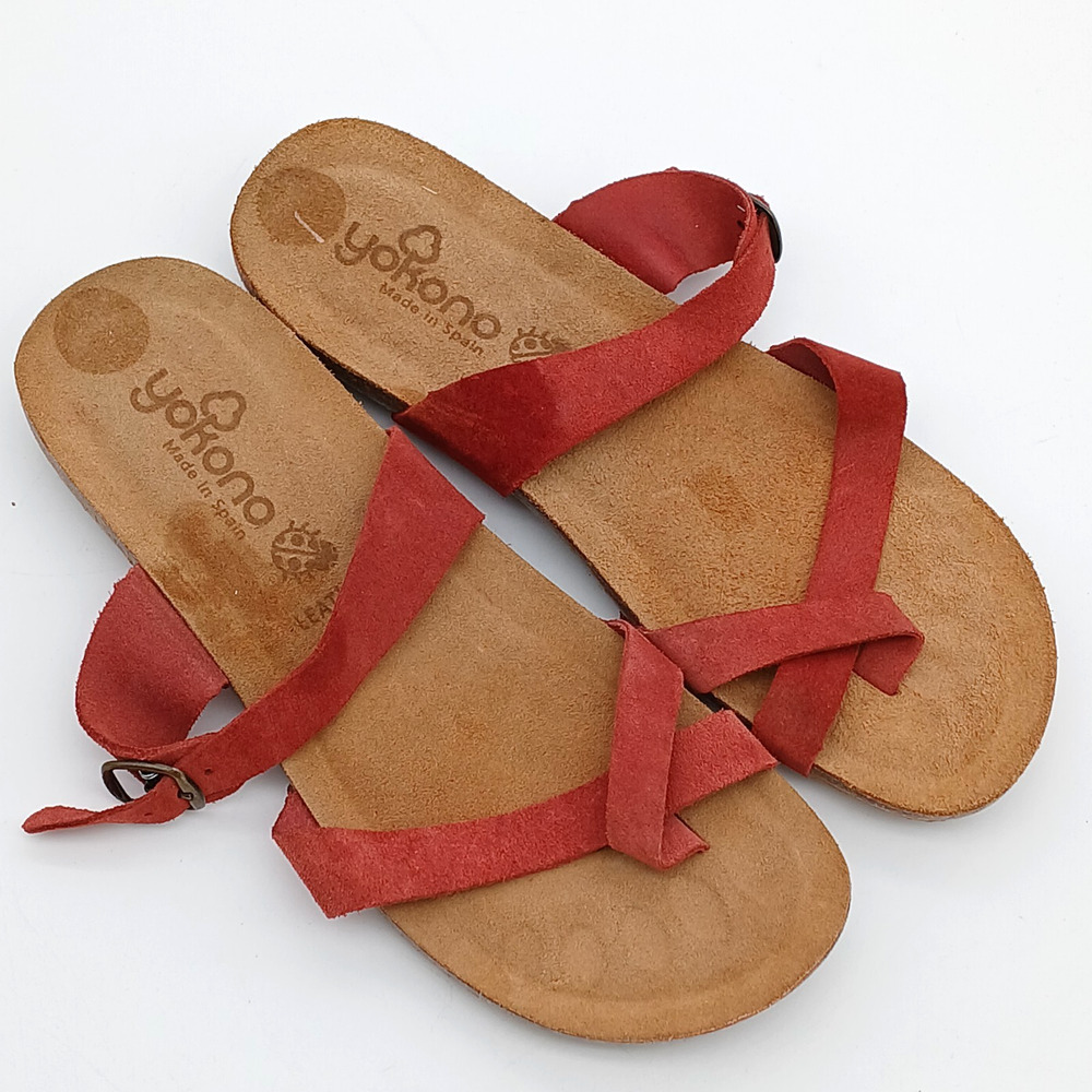 Yokono Ibiza Suede Leather Flat Sandals Women Size 9.5 Red Brown Made In Spain
